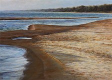 "October Sand Bar", 2012, Acrylics on Hardboard, 5 x 7 in., by David Jay Spyker